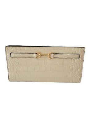 Michael Kors Carson Large Snap Wallet Embossed Croc Faux Patent Light Cream